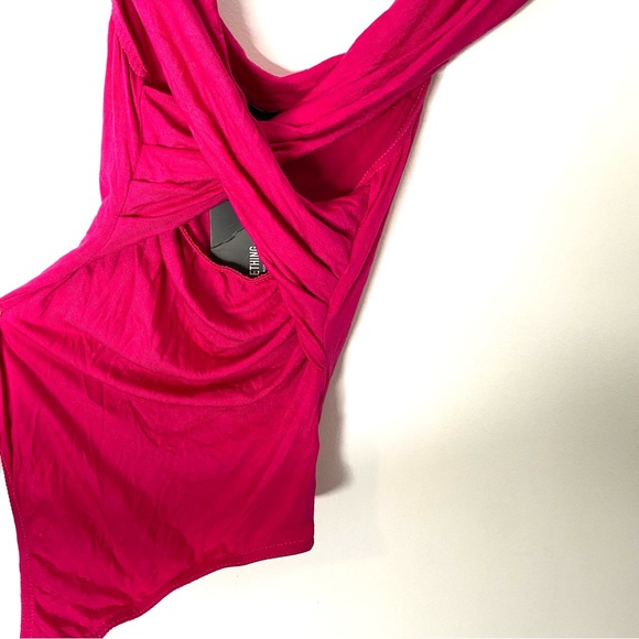 PrettyLittleThing Pink Wrap Bardot Thong Bodysuit NWT - Picture 6 of 9